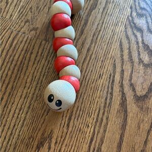 Wooden Red and Natural Caterpillar Toy
